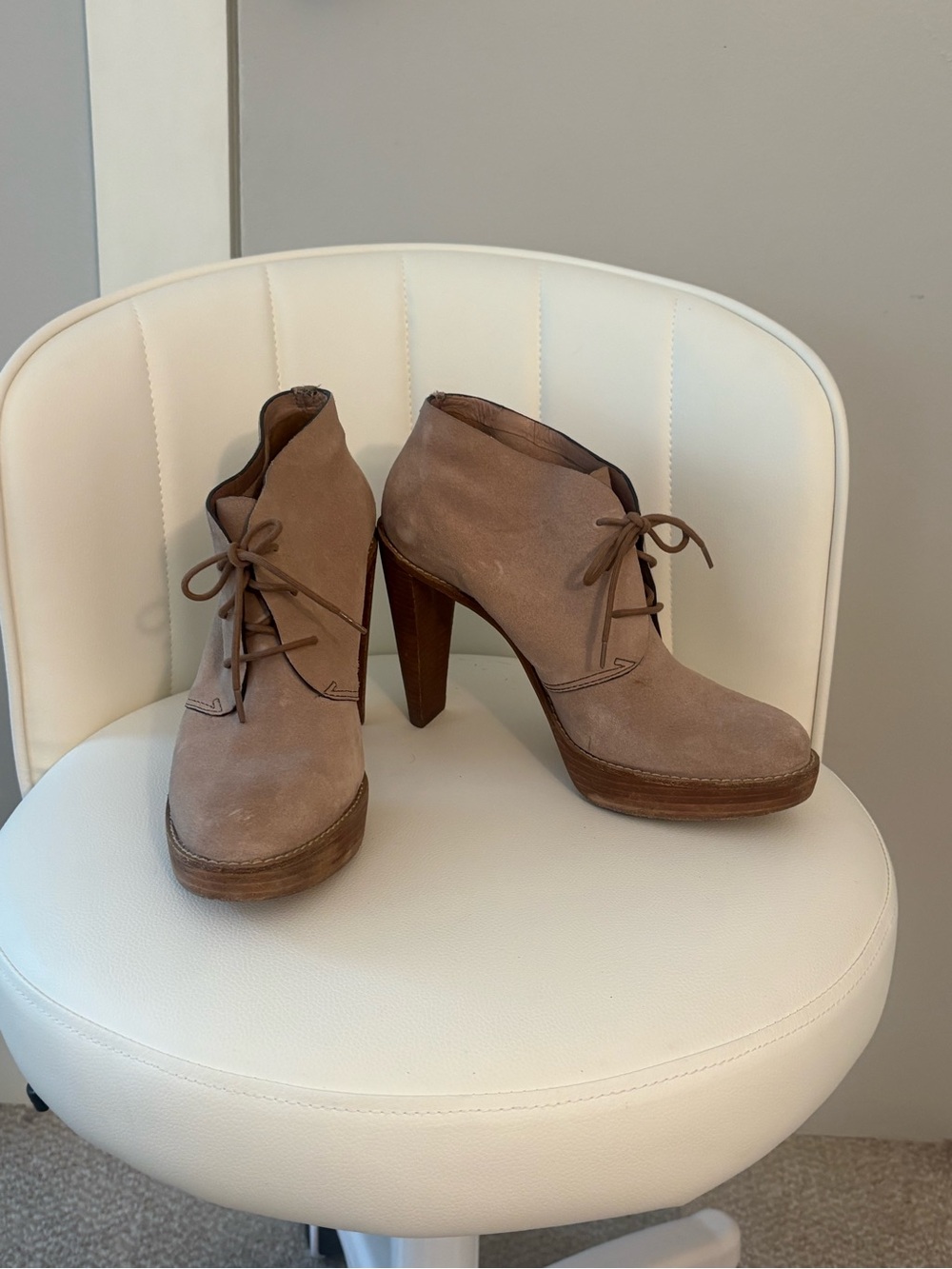 Cole Haan Taupe Suede Lace-Up Ankle Booties